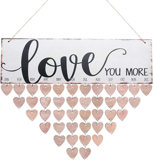 WINOMO Family Birthday Board Plaque DIY Hanging Wooden Birthday Reminder Calendar for Mom Dad Grandma Grandpa with 50pcs Wooden Hearts