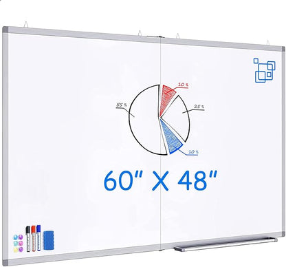 White Board Dry Erase 60x48, Large Magnetic Whiteboard Maxtek Dry Erase Boards for Wall, Aluminum Presentation Wall-Mounted Marker Board with a Long Pen Tray for School, Classroom, Office & Home