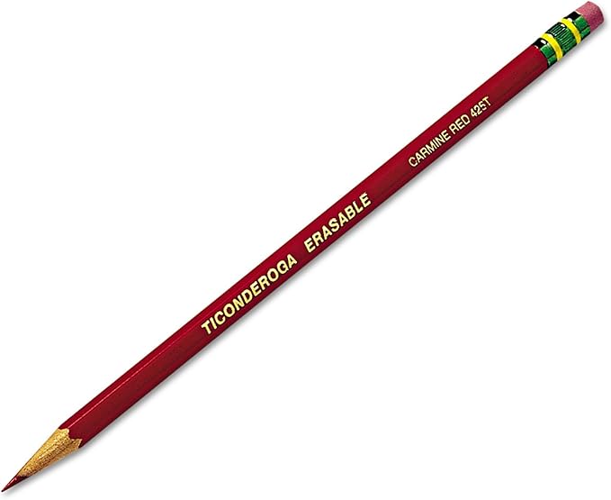 Ticonderoga® Erasable Checking Pencils, Presharpened, Carmine Red, Pack Of 12