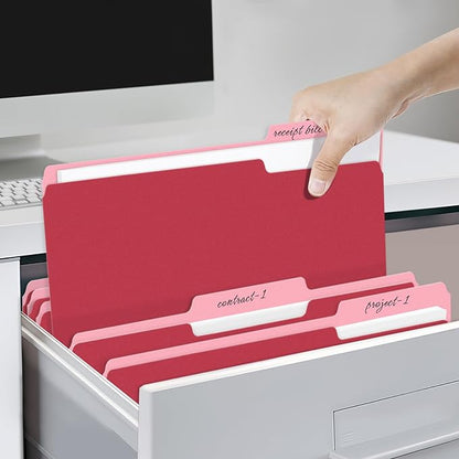 SUNEE File Folders, 30 Pack Manilla Folders 8.5 x 11, Colored File Folders Home Office School Supplies for Documents Files Paper, Red