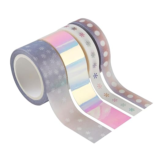 Erin Condren Essentials Iridescent Washi Tape 4-Pack | One Checklist Roll, to-Do List Roll, Two Decorative Rolls | Decorate Your Book and Elevate Your Look with This Stylish Washi Tape