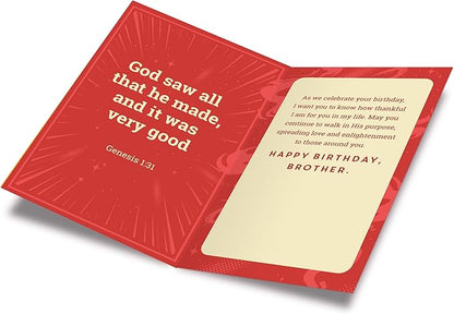 Prime Greetings Religious Birthday Card For Brother, Made in America, Eco-Friendly, Thick Card Stock with Premium Envelope 5in x 7.75in, Packaged in Protective Mailer