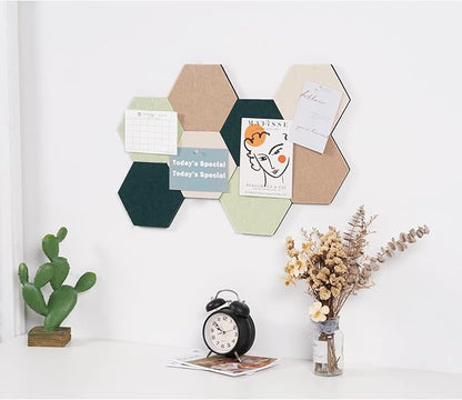 LAJAR 8 Pcs Hexagon Felt Bulletin Board Tiles, Self Adhesive Felt Pin Board Wall Tiles for Photos, Pictures, Memos (Green)