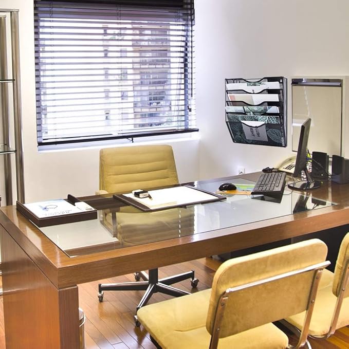 EASEPRES 5 Pocket Mesh Hanging Wall File Organizer, Wall Mounted Mail Paper Document Folder Holder, Clipboard Storage Organization Magazine Rack with Nametag Label for Office Home School, Black