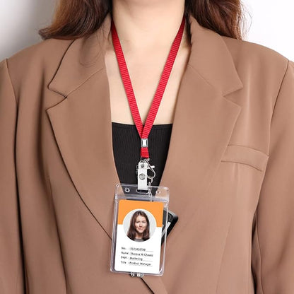 3 Pack Neck Lanyard with ID Badge Holder, Office Strap Lanyards, Stainless Metal Swivel Hook for Name Tag, Badge Holders, Keychains, Card, Red, Orange, Brown