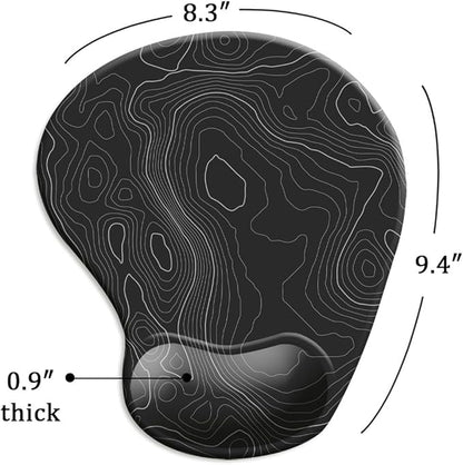 DOOKE Ergonomic Mouse Pad with Wrist Support and Coaster,Mouse Pads with Non-Slip PU Base for Home Office Working Studying Easy Typing & Pain Relief Topographic Contour Black