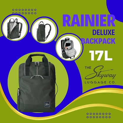 Skyway Luggage Rainier Deluxe Backpack, Eco-Friendly, Made of 100% rPET Travel Laptop Bag for Women & Men, Flight Approved Carry On Bag, 17L, Olympic Green