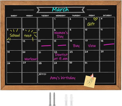 Calendar Chalkboard, 23.6" * 31.5", Magnetic Surface Rustic Brown Solid Pine Wood Frame Chalk Board for Planning/School Timetable/Memo, Hanging Board for Office, School and Home(YLHB-QZ-6080)