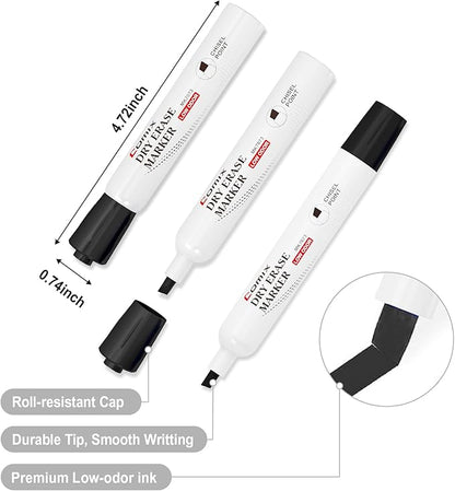 Comix Low Odor Dry Erase Markers, 36 Bulk Black Color Whiteboard Markers, Chisel Tip Thick Markers for Kids Teachers