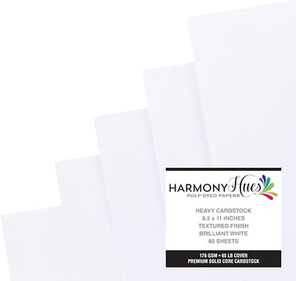 Cardstock 8.5 x 11 Paper Pack - 65lb Textured Card Stock for Crafts, Cardmaking, Printers - 80 Scrapbook Sheets - Double Sided with Solid Core, Brilliant White