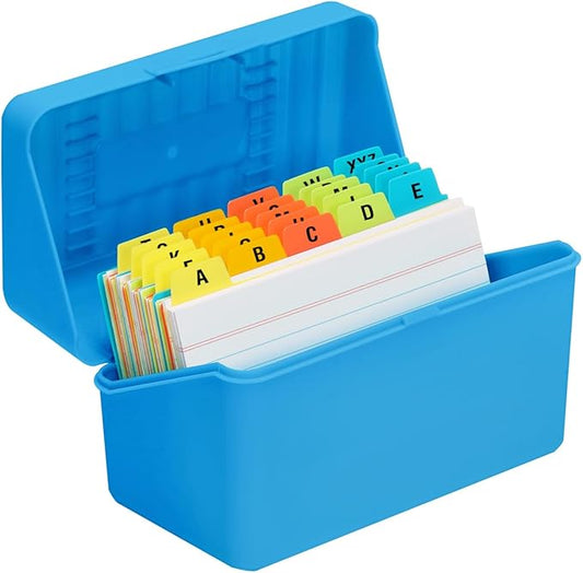 H4D 3x5 Index Card Holder with 100 Heavyweight Ruled Index Cards and 25 Plastic Dividers, Blue
