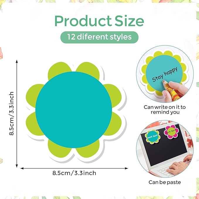 48 Pieces Spring Flowers Sticky Notes Cute Florals Notes Pads Self-Adhesive Colorful Flowers Sticky Memo Notes for School Office Home Supplies Students Teachers Present