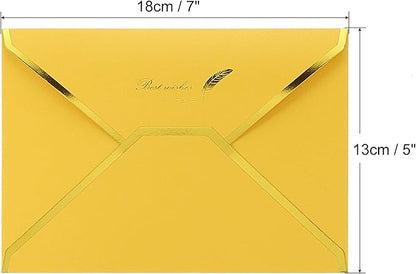 PATIKIL V Flap Envelopes, 10 Pack 7 x 5'' Luxury Style Gold Border Greeting Card Envelope for Invitations Weddings, Yellow