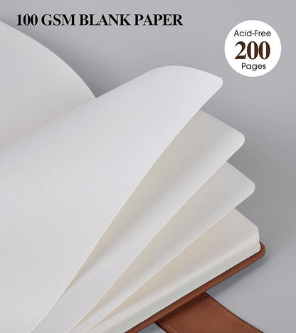 Blank Journal Notebook, A5 Hardcover Leather Sketchbook with 200 Pages Thick Blank Paper for Men Women, Unlined Drawing & Writing Journal, 5.9" x 8.4" Plain Notebook (dark brown)