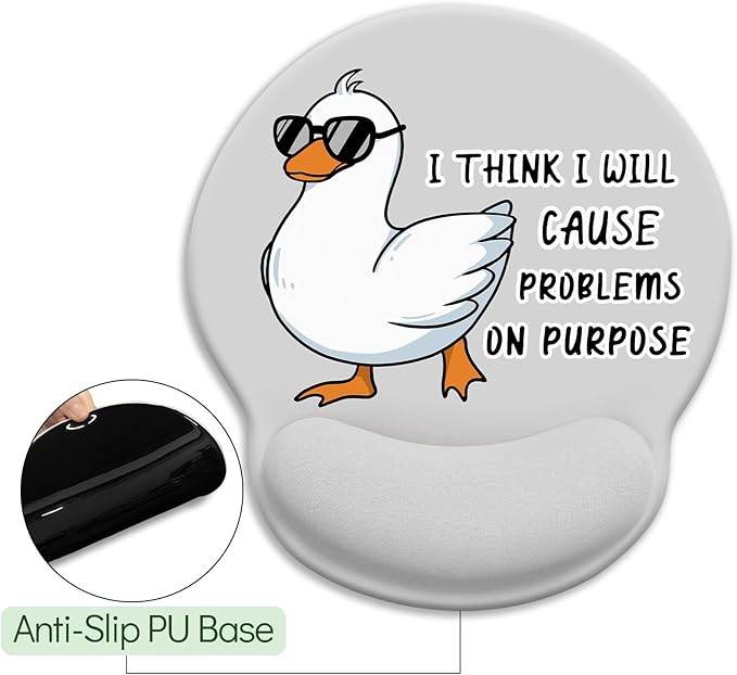 Funny Duck Ergonomic Mouse Pad with Wrist Rest, Mouse Pads for Desk, Gaming Mouse Pad Wrist Support, Cute Mousepad with Non-Slip Pain Relief PU Base, Cute Home Office Desk Accessories Decor