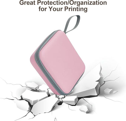 QYCHHJ Carrying Case for Phomemo T02/Memoking/HUIJUTCHEN Mini Sticker Printer, Portable Hard Travel Case for Label Maker, Thermal Printer Paper, Pink