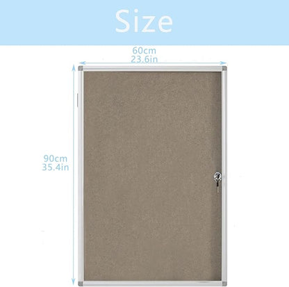 Lockable Waterproof Gray Bulletin Board with an Aluminum - Framed Comes with Mounting Screws. Perfect for School Classrooms and Offices. Wall - Mount it to Display Pictures 36x24 Inches (Felt Board)