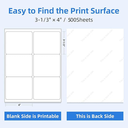 6 Per Sheet Label Address Labels 3-1/3" x 4" Self Adhesive Sheets Shipping Labels Easy Peel & Feed White Stickers for Laser & Inkjet Printers (500 Sheets, 3000 Labels)