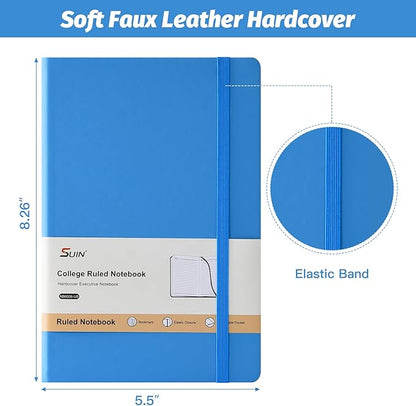 SUIN Hardcover-Journal-Notebooks, A5 Lined Journals Notebook for Writing 200 Pages, 8.2 x 5.5 inch, Classic Ruled Notebooks for Work/Travel/College (Light Blue- 1 Pack)