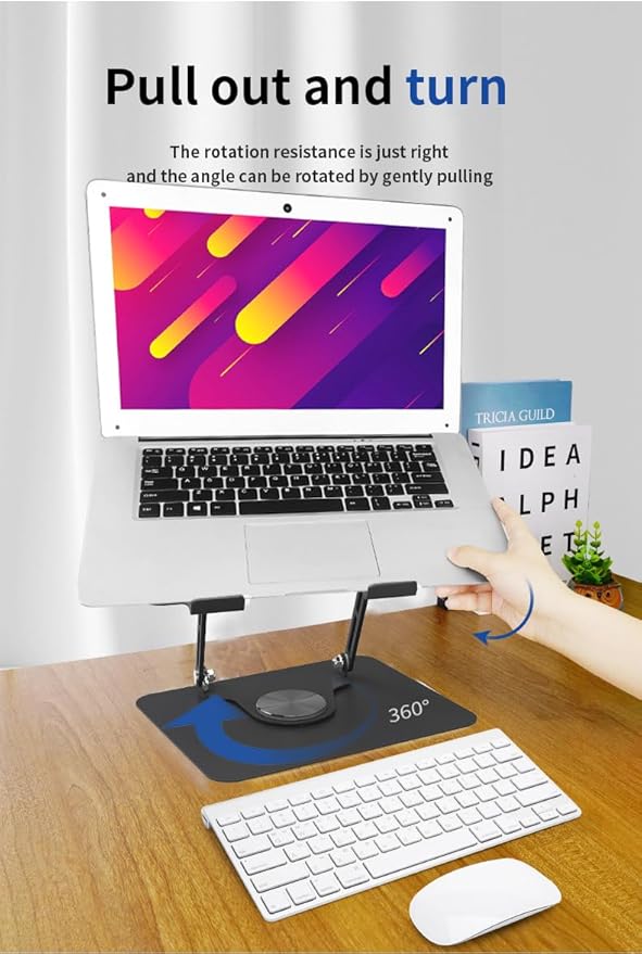 Adjustable Laptop Stand with 360 Rotating Base Portable Foldable Laptop Stand for Desk Carbon Steel Material Notebook Stand Compatible with MacBook Air Pro,and All Laptops(10-17.3‘’) -Black