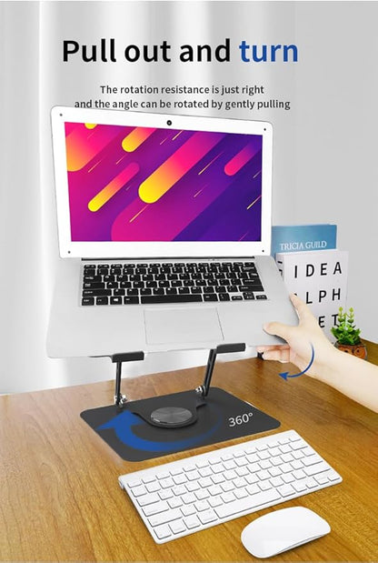 Adjustable Laptop Stand with 360 Rotating Base Portable Foldable Laptop Stand for Desk Carbon Steel Material Notebook Stand Compatible with MacBook Air Pro,and All Laptops(10-17.3‘’) -Black
