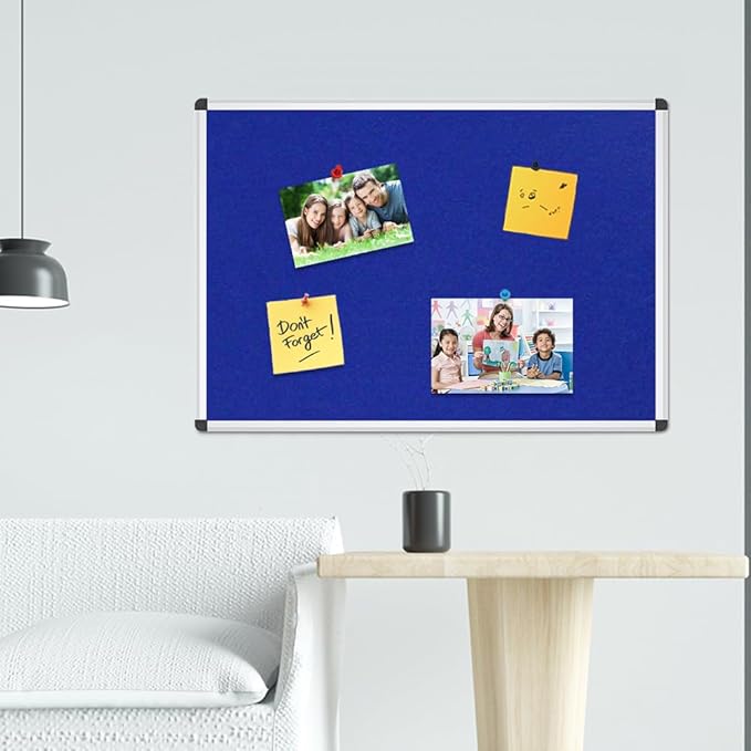 VIZ-PRO Notice Board Felt Blue, 48 X 24 Inches, 3 Pack, Silver Aluminium Frame
