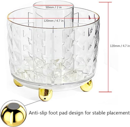 360° Rotating Pencil Holder for Desk, Makeup Brush Holder with 6 Slots, Desk Organizer for Writing Utensil, Office and School Supplies (Transparent)