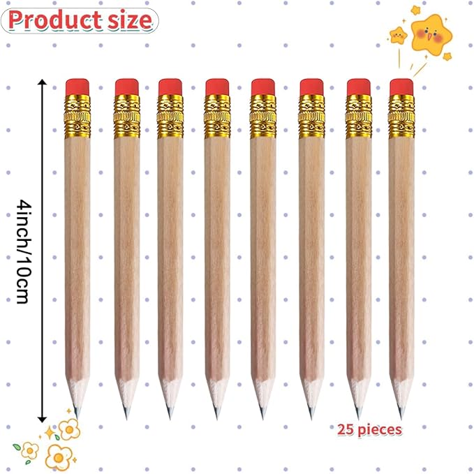 Adhere 25pcs Golf Pencils with Eraser Pre sharpened Hexagon half Wooden Pencils Graphite 2B for Golf Event Scoring,Classroom,Wedding,Company Meetings,Pew, Pocket (Nature)