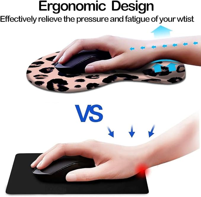 DOOKE Ergonomic Mouse Pad with Wrist Support and Coaster,Mouse Pads with Non-Slip PU Base for Home Office Working Studying Easy Typing & Pain Relief Leopard