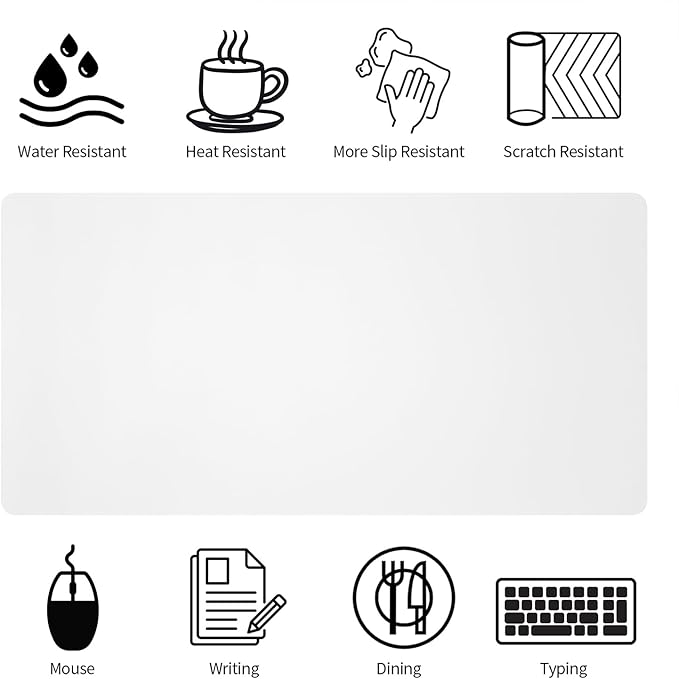 Leather Desk Pad, Large Mouse Pad, Non-Slip Desk Mat, Leather Desk Blotter, Computer Desk Pad, Waterproof Keyboard Pad for Home Office and Decor - White (31.5×15.7 Inches)