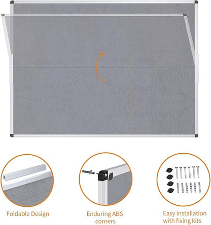 VIZ-PRO Large Fabric Bulletin Board/Foldable Notice Board Felt Gray, 60 X 48 Inches, Silver Aluminium Frame