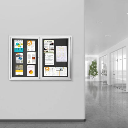 SWANCROWN Weather Resistant Enclosed Bulletin Board Felt Displays Boards Wall Mounted Notice Case with 2 Swing-Open Locking Doors, Black Felt, 48x34 inches
