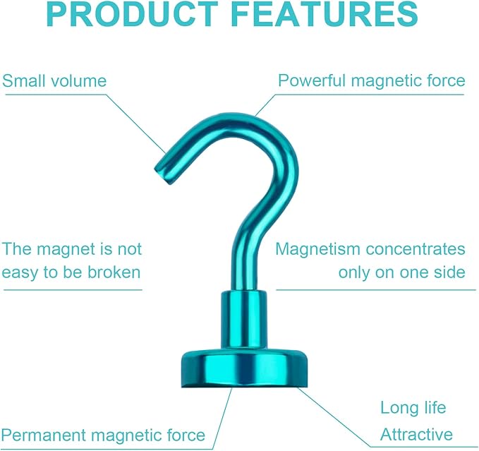 DIYMAG Magnetic Hooks, 30Lbs Strong Heavy Duty Cruise Magnet S-Hooks for Classroom, Fridge, Kitchen etc, (6 Pack-Green)