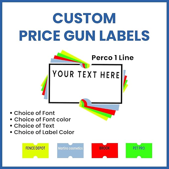 Custom Price and Date Labels for Perco Lite, X, Plus and Perco Pro 1 Line Guns - Choose Color, Font and Imprint - Case of 30 Sleeves