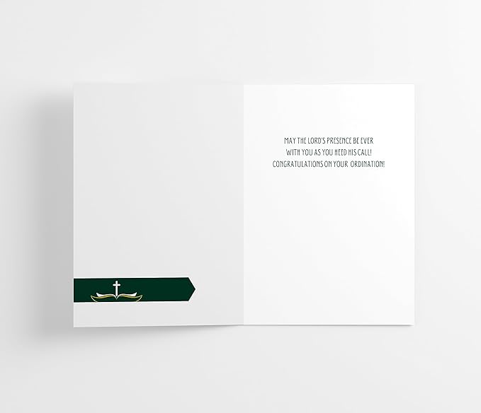 M Market On Mainstreet Christian Ordination Card w/Envelope, 5x7 inches, Made in the USA (Deacon- Forest Green)