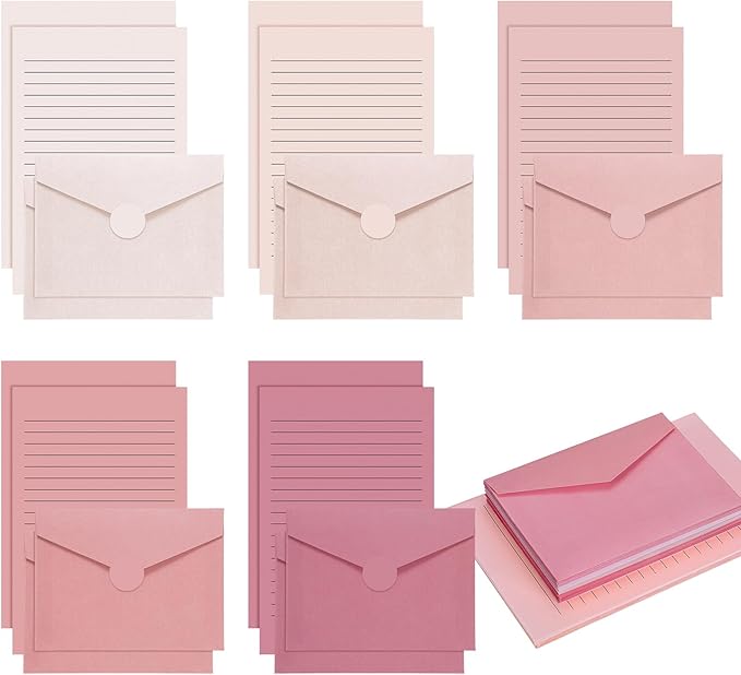 100 Pcs Stationery Lined Stationery Paper and Envelopes Set Includes 50 Letter Writing Paper and 50 Envelope for Office, 5.5 x 8.25 Inch(Dusty Rose)