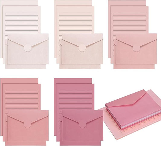 100 Pcs Stationery Lined Stationery Paper and Envelopes Set Includes 50 Letter Writing Paper and 50 Envelope for Office, 5.5 x 8.25 Inch(Dusty Rose)