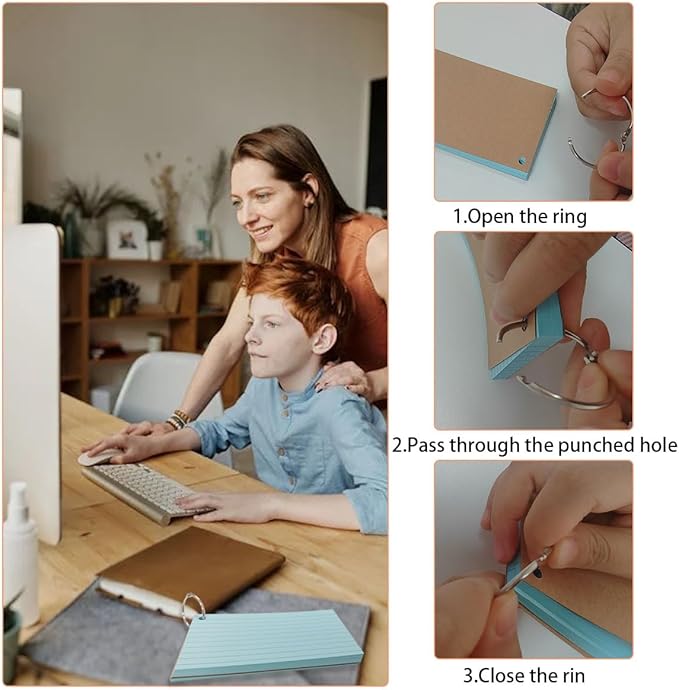 250 PCS Lined Colored Index Flashcards, 3x5 Inches Flash Cards with Ring, with Ring Lined Flashcards, Colored Index Cards, Punched Lined Study Cards, Colored Heavy NotecardsWith Ring