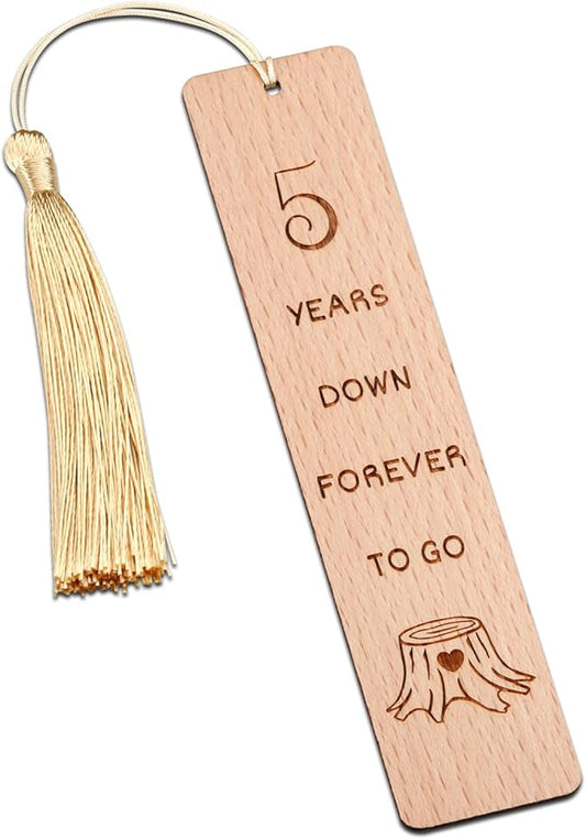 Anniversary Wood Gift for Him Her, Wooden Bookmark 5th Anniversary Wooden Gifts for Wife Husband, 5 Year Marriage Gifts Anniversary for Couple, Fifth Anniversary Valentines Gifts for Women Men