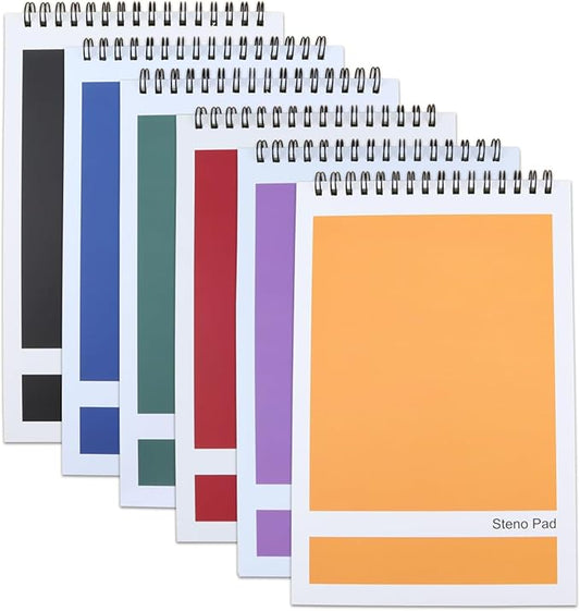 Top Spiral Steno Pads,6 Pack Notepads 6x9 Inches,80 Sheets White Paper Gregg Rule Steno Notebooks for Writing Notes in School, University, College, Office
