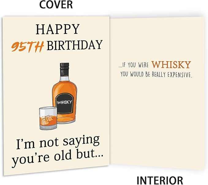 Funny Whiskey 95th Birthday Card, 95th Birthday Gifts for Men Women, Unique 95th Birthday Decorations for Husband Wife, Best 95 Year Old Birthday Card Gifts for Grandpa Grandma