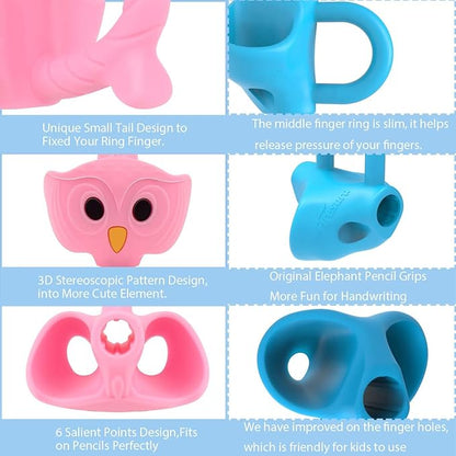 Firesara Training Grips, Original Owl Training Grips Three Fingers Fixed Pencil Correction Grips for Kids Handwriting Posture Correction Children Adults Special Needs for Lefties or Righties (6PCS)