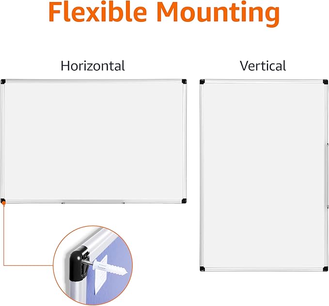 Amazon Basics Magnetic Dry Erase Whiteboard, 36"W x 24"H, Aluminum Frame, Silver/White