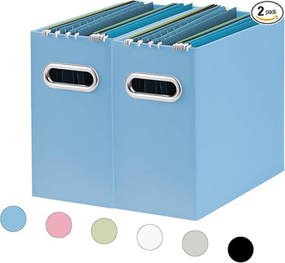 Oterri File Organizer, Small Storage Box, Cardboard File Folder Organizer, Collapsible File Box, Hanging File Organizer for Letter Size, Portable File Box with Handle, Only Box (Blue, 2 Packs)