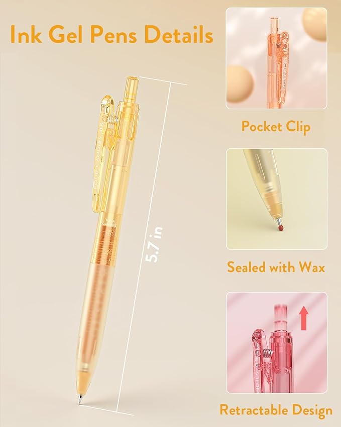 Four Candies 12Pack 0.5mm Quick Dry Retractable Gel Pen Set, Cute Transparent Fine Point Multicolor Note Taking Aesthetic lnk Pens, Comfort Grip 12 Ink Colors Drawing Writing School Office Home