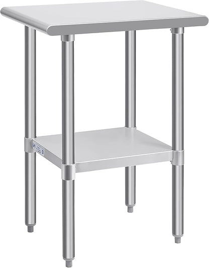 Hally Stainless Steel Table for Prep & Work 24 x 18 Inches, NSF Commercial Heavy Duty Table with Undershelf and Galvanized Legs for Restaurant, Home and Hotel