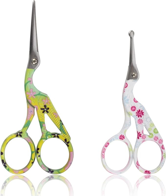 Stork Bird Rounded Safety Tip Embroidery Craft Stainless Steel Crane Scissors - Assortment C - 2 Pairs