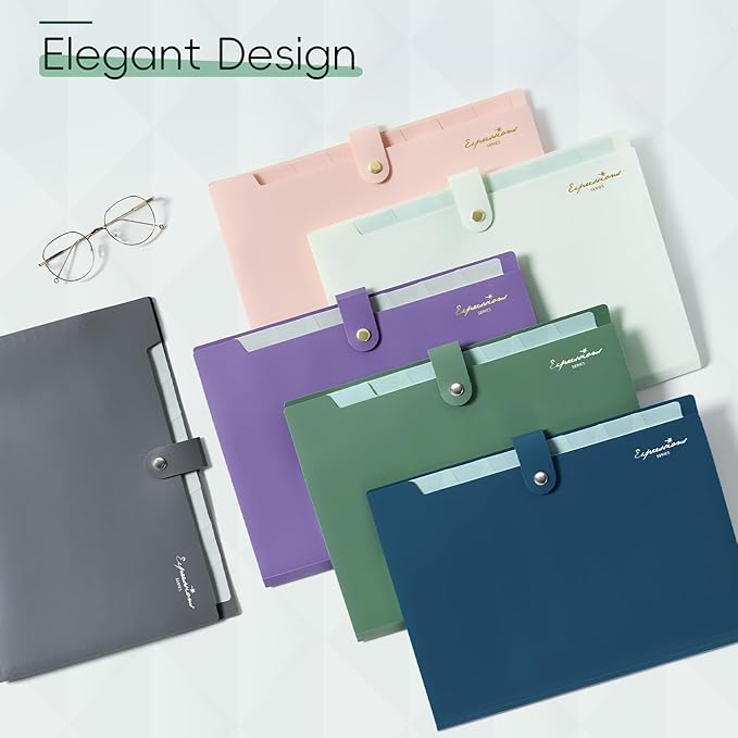Sooez Elegant Accordion File Organizer with Labels, 8 Pocket Expanding File Folder, Portable Folders for Documents, Cute Paper Organizer for School Office Supplies, Letter Size, Light Green