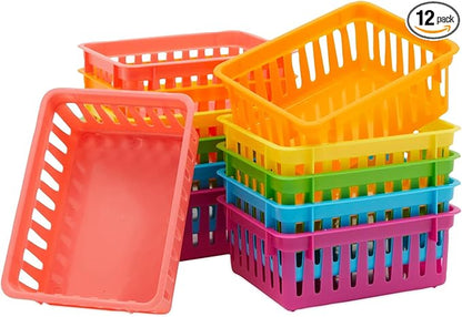 Bright Creations 12 Pack Small Plastic Classroom Storage Bins for Organization and School Supplies 6 Colors (6.1x4.8 in)