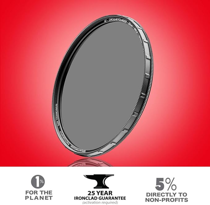 62mm X2 CPL Circular Polarizing Filter for Camera Lenses - AGC Optical Glass Polarizer Filter with Lens Cloth - MRC8 - Nanotec Coatings - Weather Sealed by Breakthrough Photography